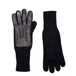 Frye Leather Patch Long Knit Wool Gloves Frye Stamped Black Large / Extra‎ Large
